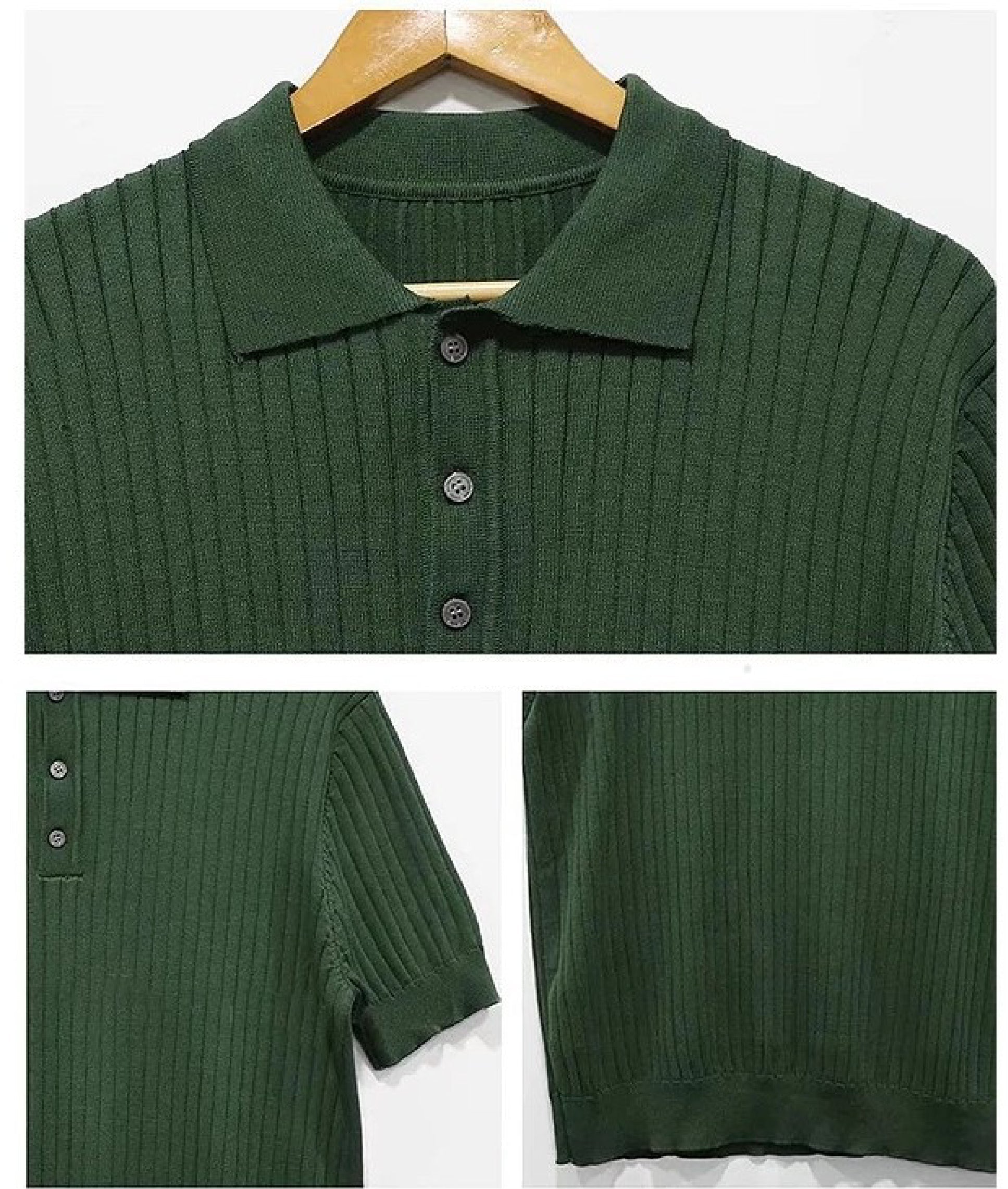 Retro Knitting Lapel Stripe Polo Shirt