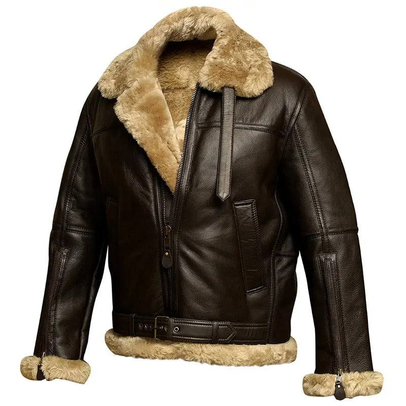 Faux-Sheepskin Leather Jacket