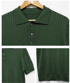 Retro Knitting Lapel Stripe Polo Shirt