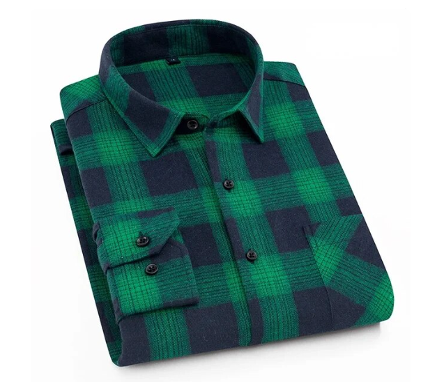 Pure Cotton Men's Plaid Shirt Long Sleeve